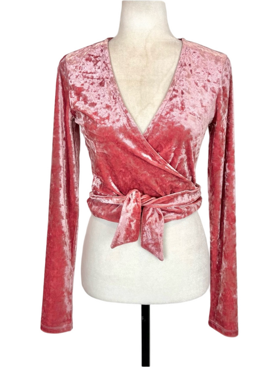 twik Tops - Twik pink velvet faux-wrap top